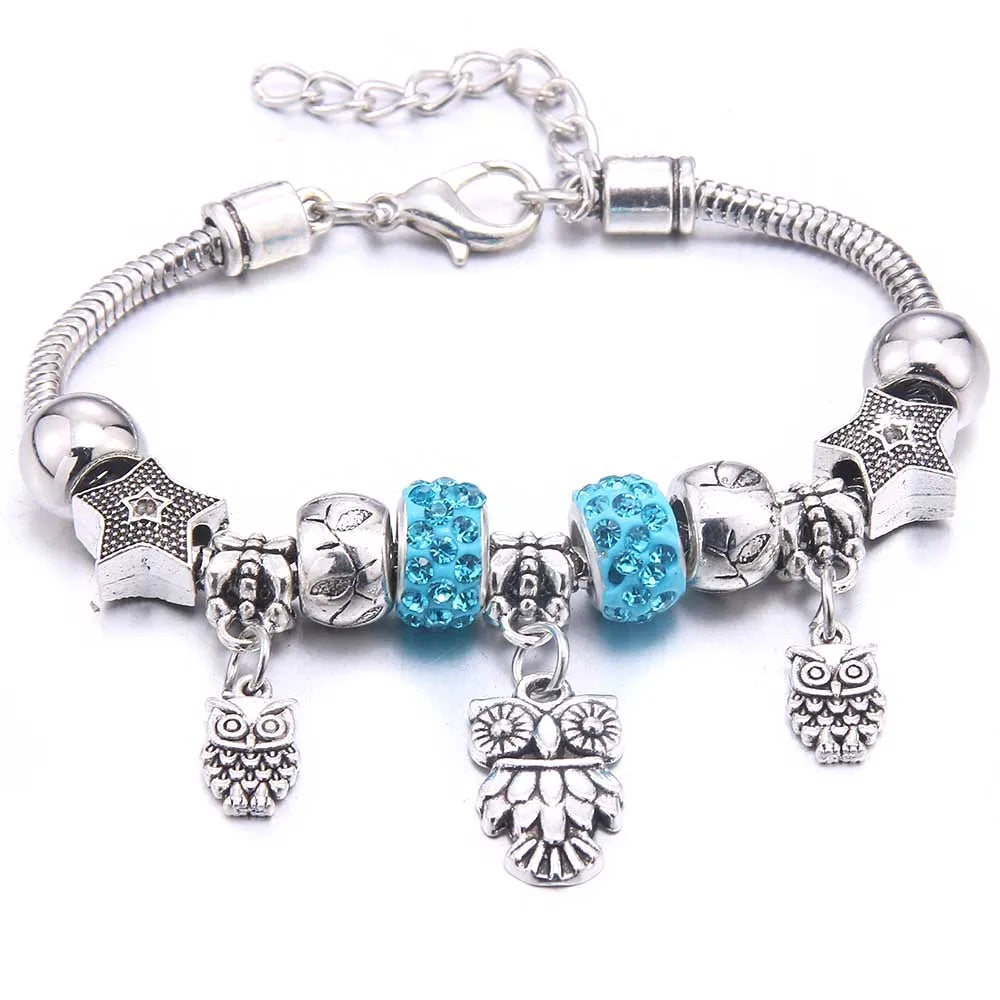 dragonfly owl Shape Crystal Charm Bracelets Beads Bracelet Women DIY Beads Brand Bracelets & Bangles Jewelry Gift-Dollar Bargains Online Shopping Australia