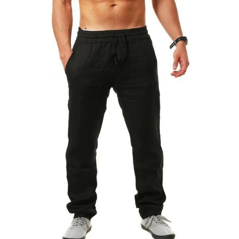 Men's Cotton Linen Pants Male Casual Breathable Solid Color Linen Trousers Fitness Streetwear