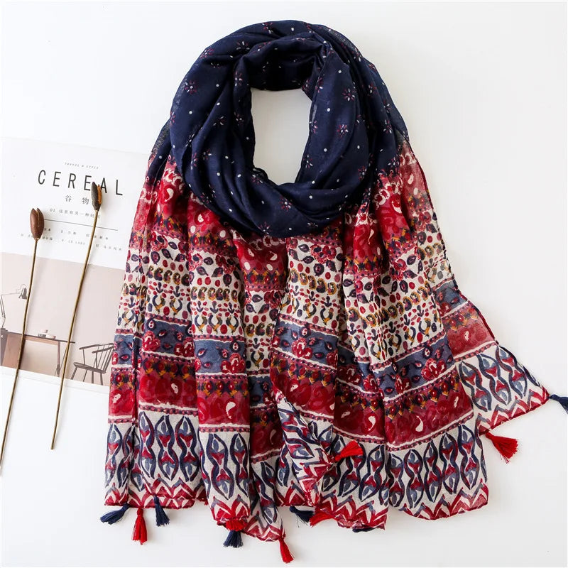 Polka Floral Fringe Viscose Shawl Scarf Lady High Quality Wrap Headband Muslim Hijab-Dollar Bargains Online Shopping Australia