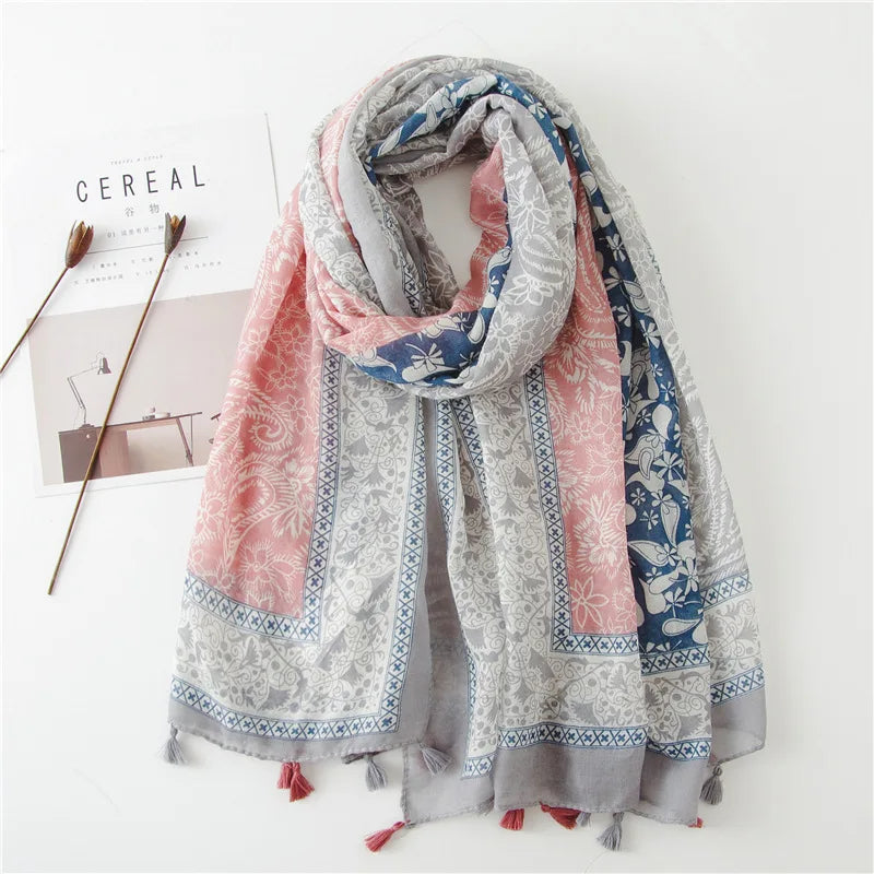 Polka Floral Fringe Viscose Shawl Scarf Lady High Quality Wrap Headband Muslim Hijab-Dollar Bargains Online Shopping Australia