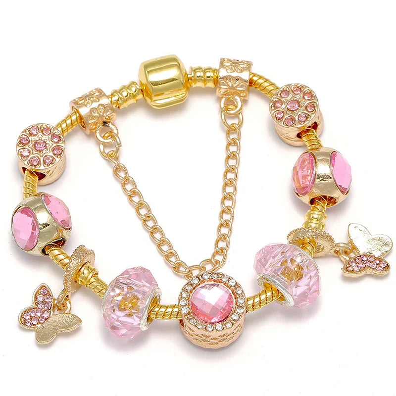 Luxury Crystal Bees Gold Color Charm Bracelet For Girl Murano Glass Beads Fine Bracelet For Women Couple DIY Jewelry Gift-Dollar Bargains Online Shopping Australia