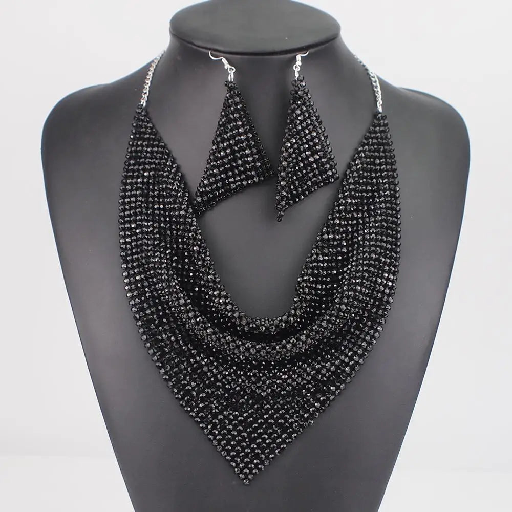 Rhinestone Metal Slice Bib Choker Necklaces Earrings Party Wedding Fashion Jewelry Sets-Dollar Bargains Online Shopping Australia