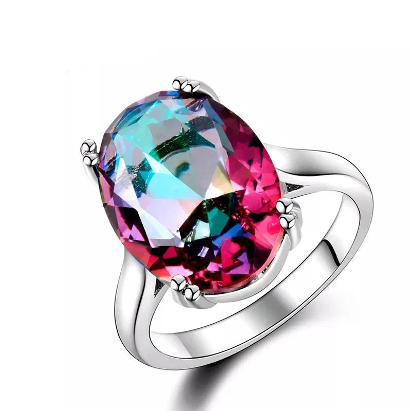 Womens Jewelry Silver Ring Mystic Fire Rainbow Topaz Rings Elegant Wedding Jewelry-Dollar Bargains Online Shopping Australia