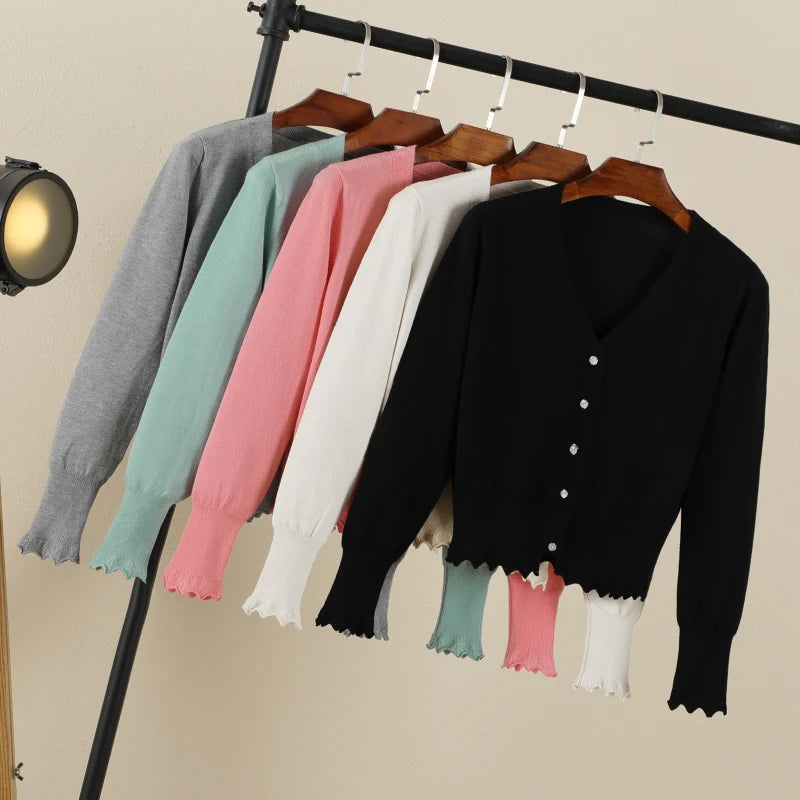 Cropped Clothing Long Sleeve Top Women's Coat Spring Jersey Knit Ladies Cardigan Female Sweaters Blouses