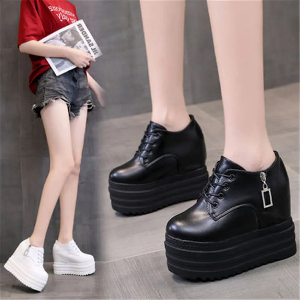 12 CM Woman Shoes Casual Elevator Wedge Platform Sneakers Female High Tops Hidden Heels Trainers