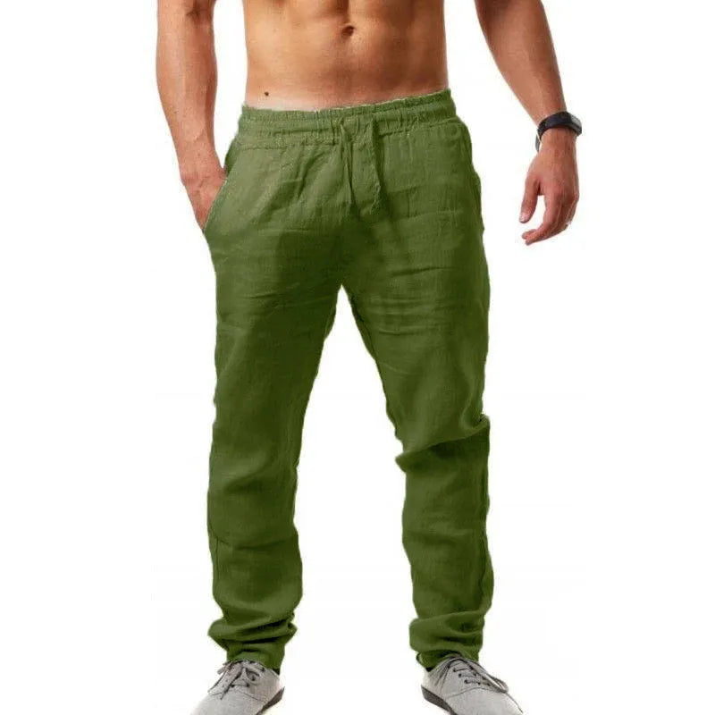 Men's Cotton Linen Pants Male Casual Breathable Solid Color Linen Trousers Fitness Streetwear