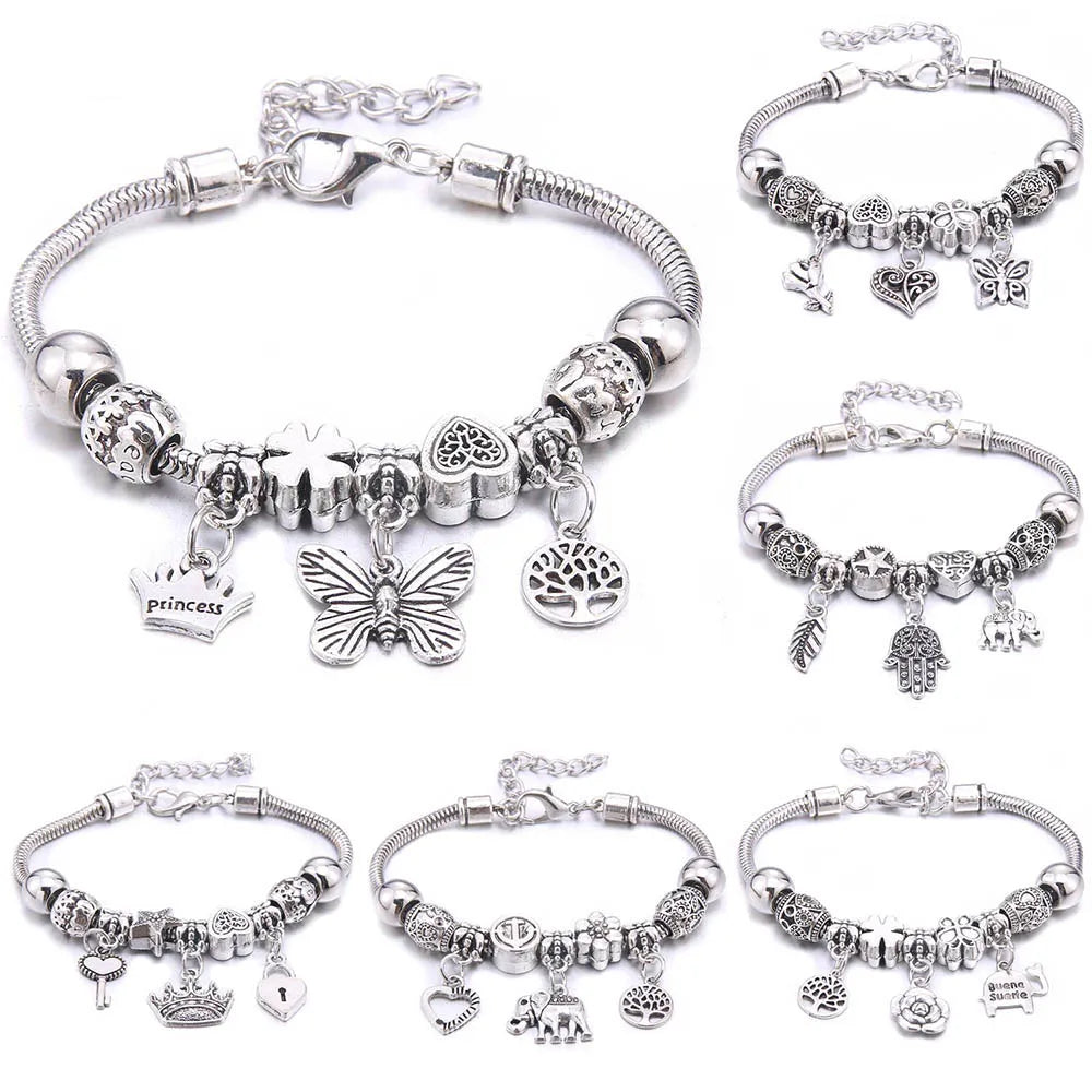 Charm Bracelet & Bangles Jewelry white butterfly Crown Beads Bracelets Brands Bracelets Fit Women Girl Friendship Gift-Dollar Bargains Online Shopping Australia