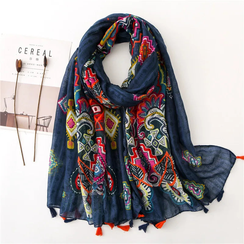 Polka Floral Fringe Viscose Shawl Scarf Lady High Quality Wrap Headband Muslim Hijab-Dollar Bargains Online Shopping Australia