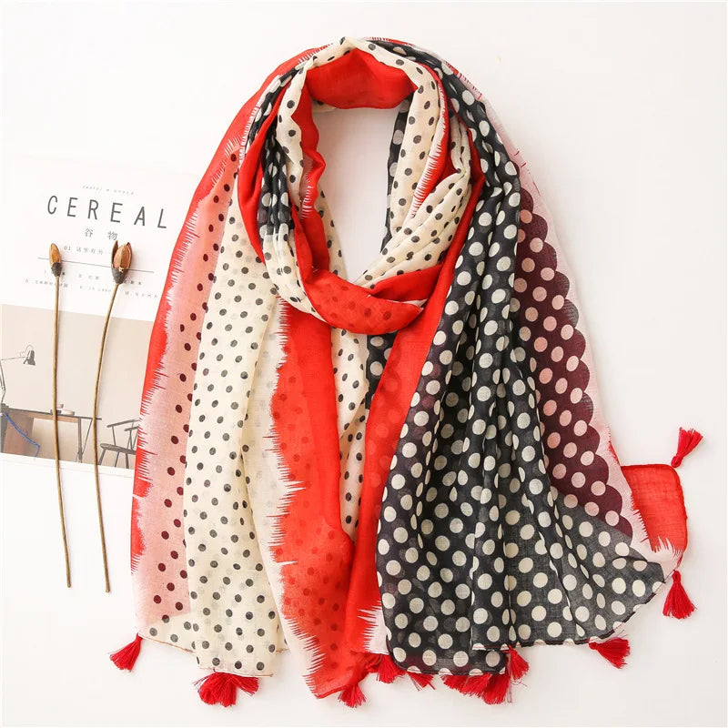 Polka Floral Fringe Viscose Shawl Scarf Lady High Quality Wrap Headband Muslim Hijab-Dollar Bargains Online Shopping Australia