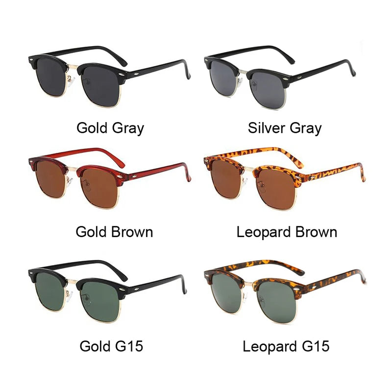 Polarized Man Sunglasses Vintage Brand Designer Sun Glasses Woman Semi Rimless Classic Rivet Retro