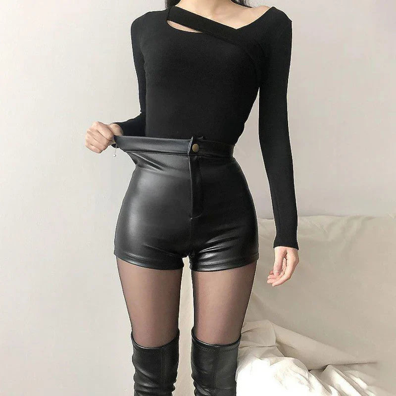 Sexy Black PU Fashion Casual Summer Shorts Women Clothing Faux Leather Goth High Waisted Womens Shorts Y2k Hot Woman Short Pants-Dollar Bargains Online Shopping Australia