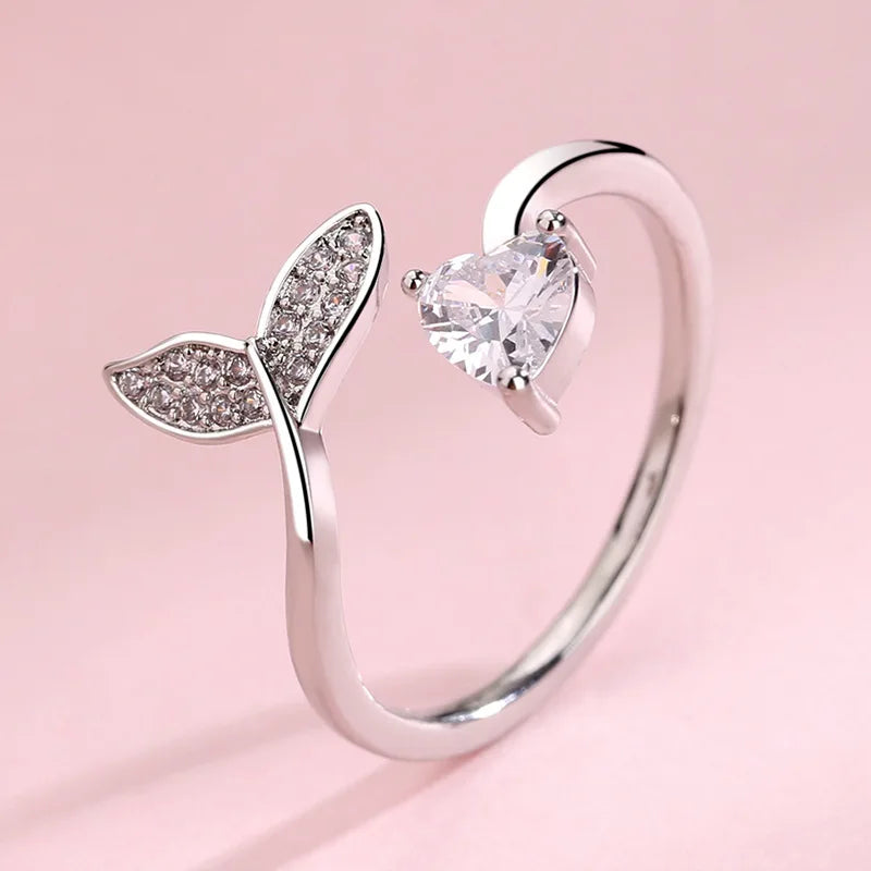 Whale Tale Mermaid Blue Green Leaf Silver Color Finger Rings Stackable Moon Stone Women Jewelry-Dollar Bargains Online Shopping Australia