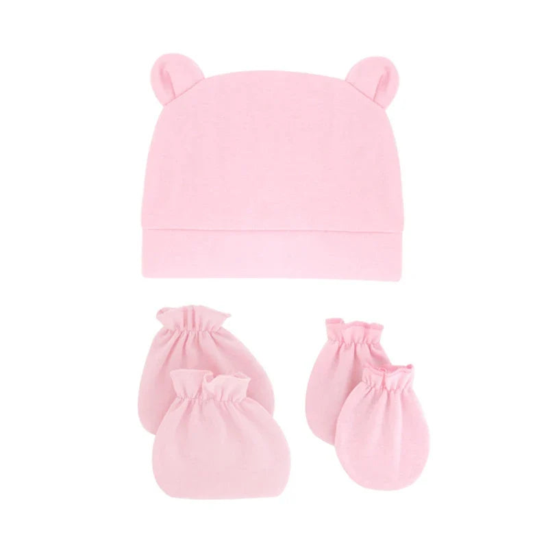 Bear Ears Infant Baby Boy Girl Toddler Hats Cute Cotton Hospital Hats Soft Infant Hat Mittens Gloves Sets-Dollar Bargains Online Shopping Australia