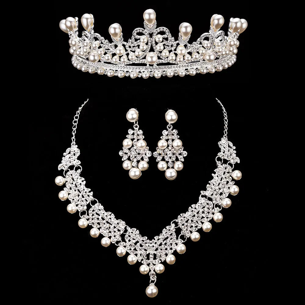 Bride Crystal Pearl Costume jewelery sets Rhinestone Choker Necklace Earrings Tiara Bridal Women Wedding Jewelry Set-Dollar Bargains Online Shopping Australia