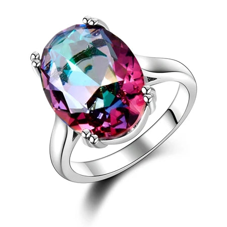 Womens Jewelry Silver Ring Mystic Fire Rainbow Topaz Rings Elegant Wedding Jewelry-Dollar Bargains Online Shopping Australia