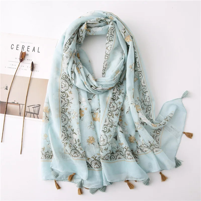 Polka Floral Fringe Viscose Shawl Scarf Lady High Quality Wrap Headband Muslim Hijab-Dollar Bargains Online Shopping Australia