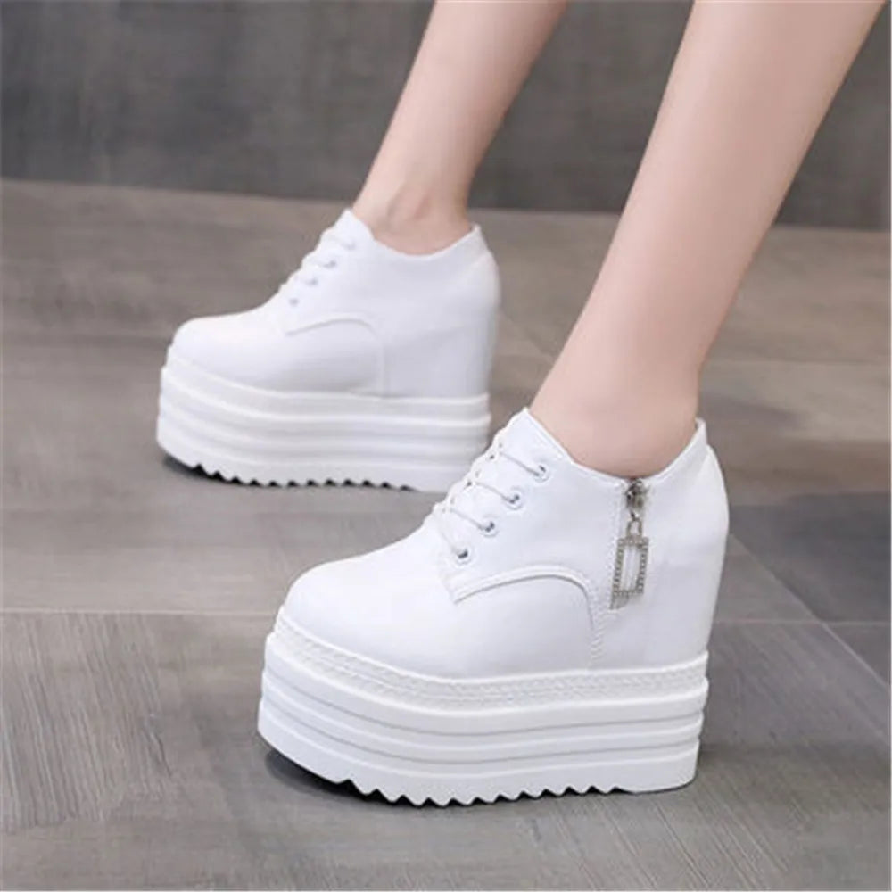 12 CM Woman Shoes Casual Elevator Wedge Platform Sneakers Female High Tops Hidden Heels Trainers