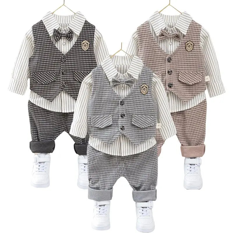 Children Kids Gentleman Clothing Suit Birthday Wedding Party Elegant Set Baby Boy Casual Wear Striped Shirt Vest Pants Costume-Dollar Bargains Online Shopping Australia