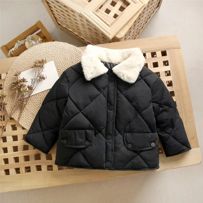 Children's Warm Cotton Jackets Rabbit Fur Collar Coats Baby Short Quilted Jacket Kids Clothes Girl Boy Outerwear-Dollar Bargains Online Shopping Australia