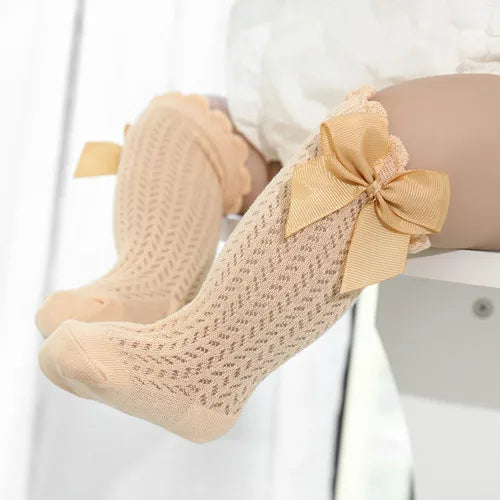 Baby Girl Socks Toddler Big Bow Cotton Summer Mesh Infant Knee Socks Newborn Long Princess Socks-Dollar Bargains Online Shopping Australia