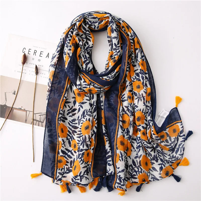 Polka Floral Fringe Viscose Shawl Scarf Lady High Quality Wrap Headband Muslim Hijab-Dollar Bargains Online Shopping Australia