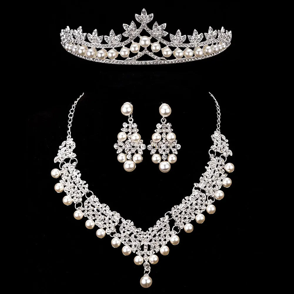 Bride Crystal Pearl Costume jewelery sets Rhinestone Choker Necklace Earrings Tiara Bridal Women Wedding Jewelry Set-Dollar Bargains Online Shopping Australia