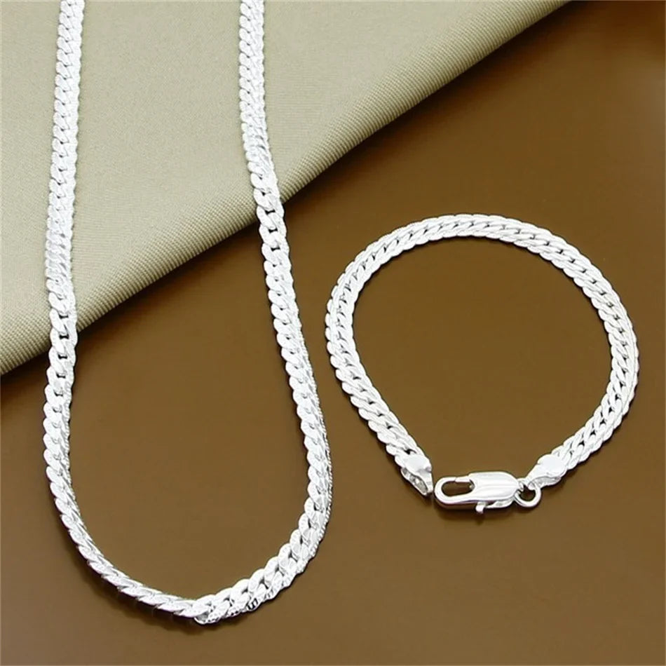 Fine Jewelry Set 925 Sterling Silver Sideways Snake Chain Bracelet Necklace Sets For Women Men Fashion Charm Jewelry Gift-Dollar Bargains Online Shopping Australia