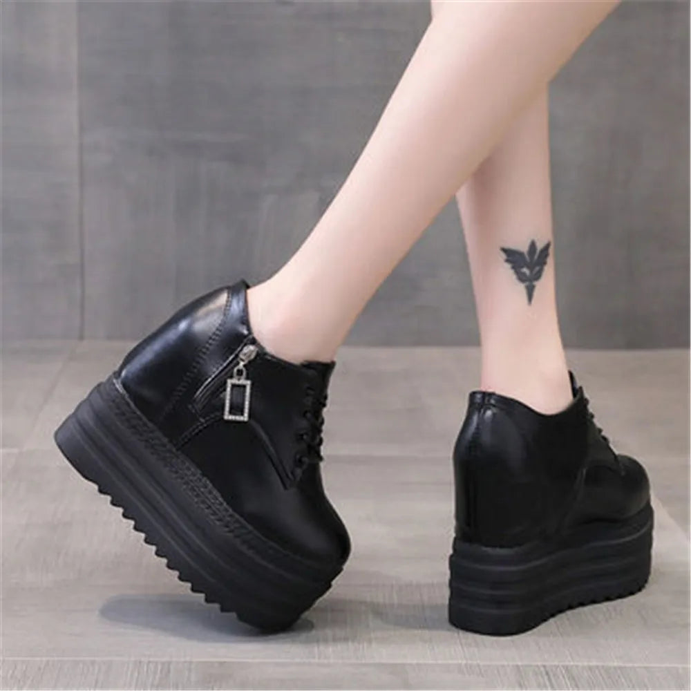 12 CM Woman Shoes Casual Elevator Wedge Platform Sneakers Female High Tops Hidden Heels Trainers