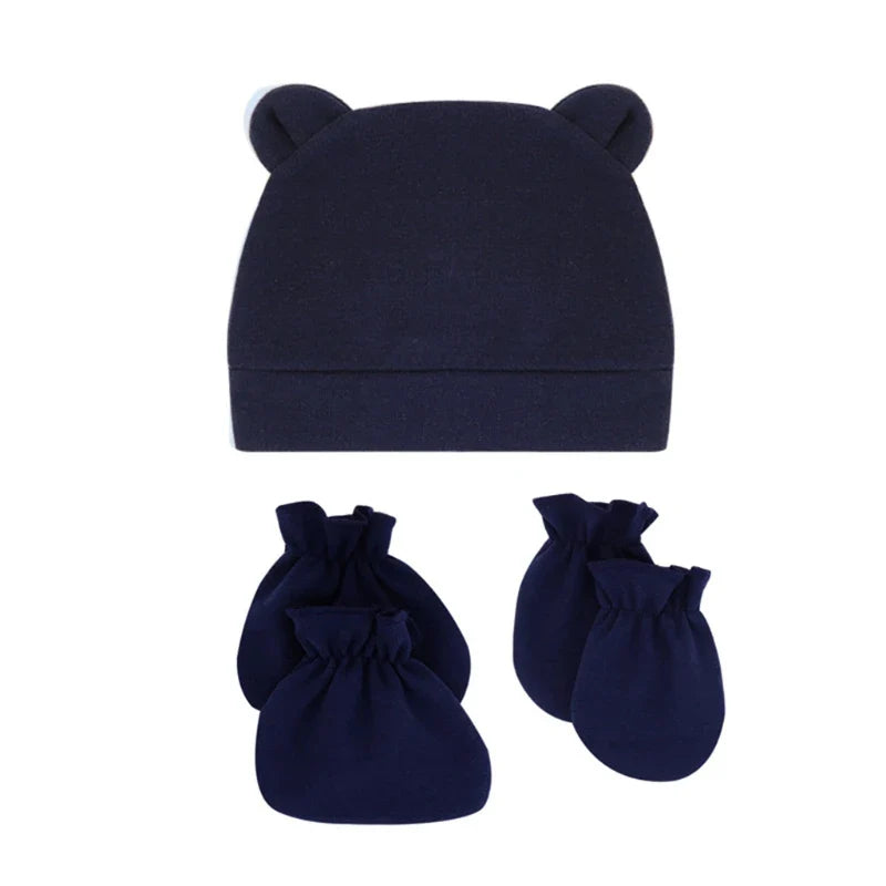 Bear Ears Infant Baby Boy Girl Toddler Hats Cute Cotton Hospital Hats Soft Infant Hat Mittens Gloves Sets-Dollar Bargains Online Shopping Australia