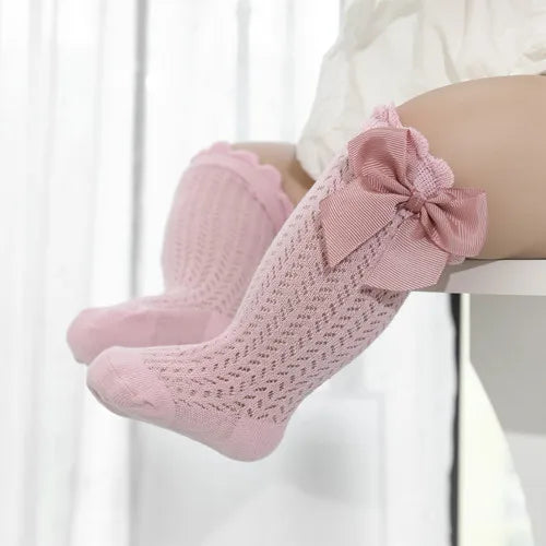 Baby Girl Socks Toddler Big Bow Cotton Summer Mesh Infant Knee Socks Newborn Long Princess Socks-Dollar Bargains Online Shopping Australia