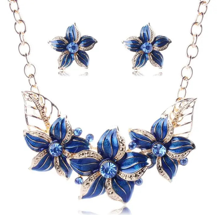 Austrian Crystal Enamel Flower Jewelry Sets Women African Costume Jewelry Maxi Necklace Earring Set-Dollar Bargains Online Shopping Australia