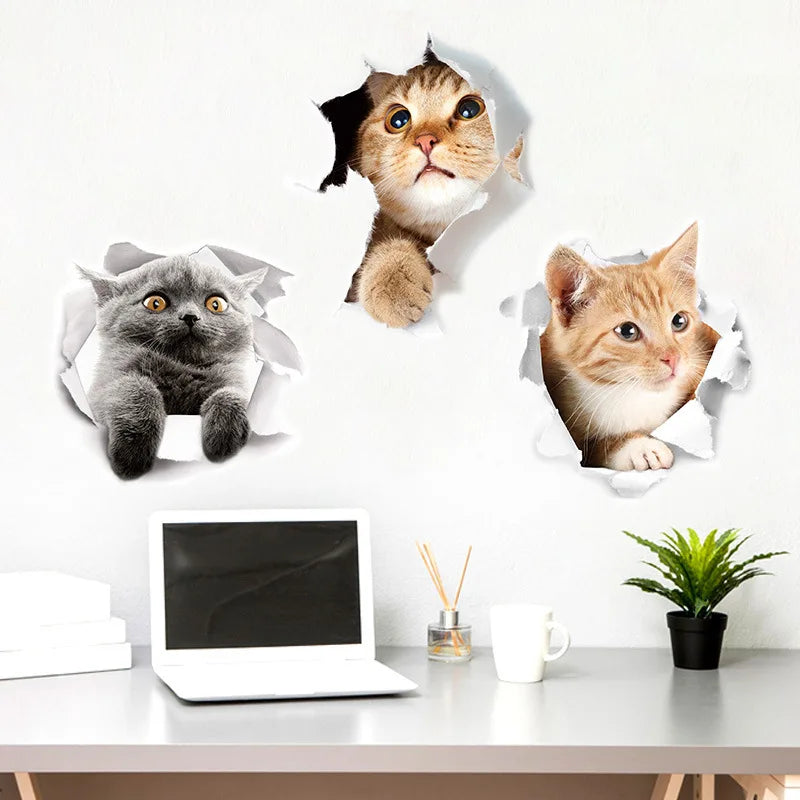 Cats 3D Wall Sticker Toilet Stickers Hole View Vivid Dogs Bathroom For Home Decoration Animals Vinyl Decals Art Wallpaper Poster-Dollar Bargains Online Shopping Australia