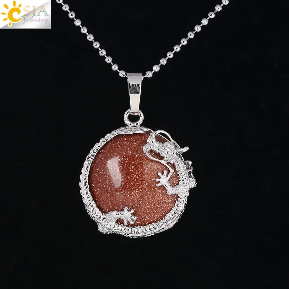 Necklace Dragon Pendants Women Natural Stone Purple Crystal Pink Quartz Tiger Eye Lava Rock Flat Round Beads-Dollar Bargains Online Shopping Australia