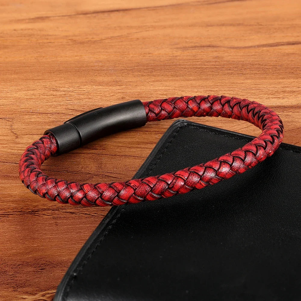 Classic Style Men Leather Bracelet Simple Black Stainless Steel Button Neutral Accessories Hand-woven Jewelry Gifts-Dollar Bargains Online Shopping Australia