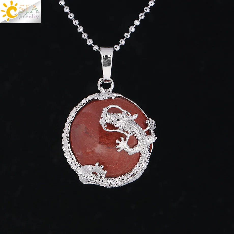 Necklace Dragon Pendants Women Natural Stone Purple Crystal Pink Quartz Tiger Eye Lava Rock Flat Round Beads-Dollar Bargains Online Shopping Australia