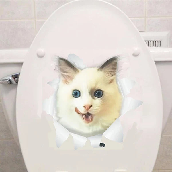 Cats 3D Wall Sticker Toilet Stickers Hole View Vivid Dogs Bathroom For Home Decoration Animals Vinyl Decals Art Wallpaper Poster-Dollar Bargains Online Shopping Australia