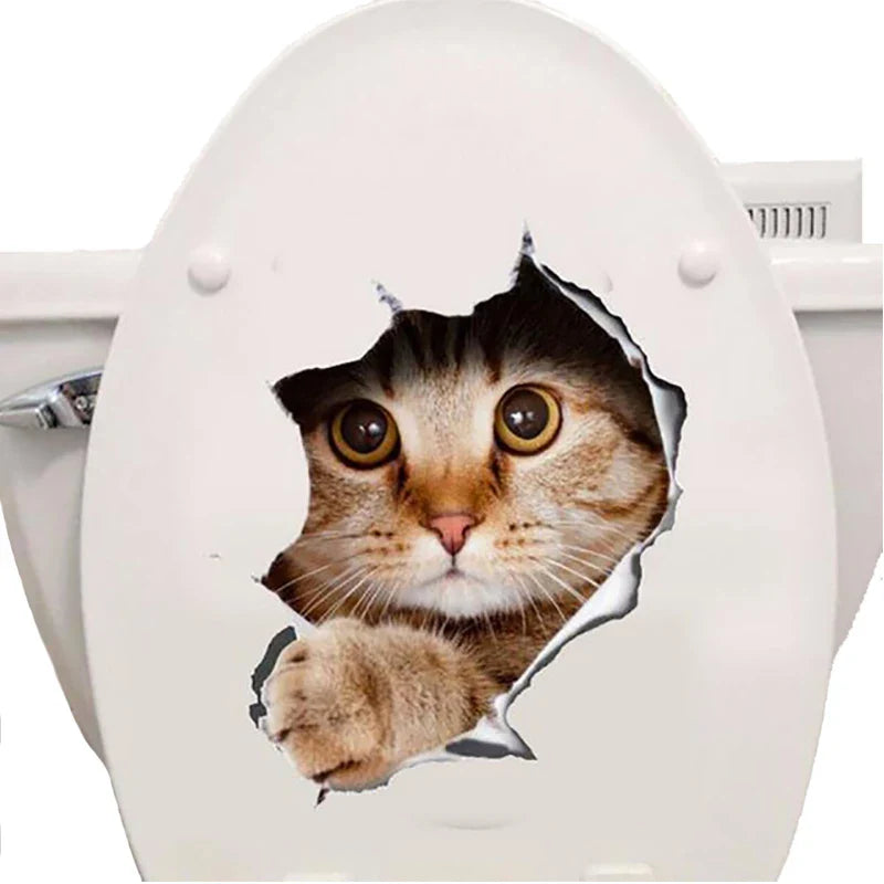 Cats 3D Wall Sticker Toilet Stickers Hole View Vivid Dogs Bathroom For Home Decoration Animals Vinyl Decals Art Wallpaper Poster-Dollar Bargains Online Shopping Australia