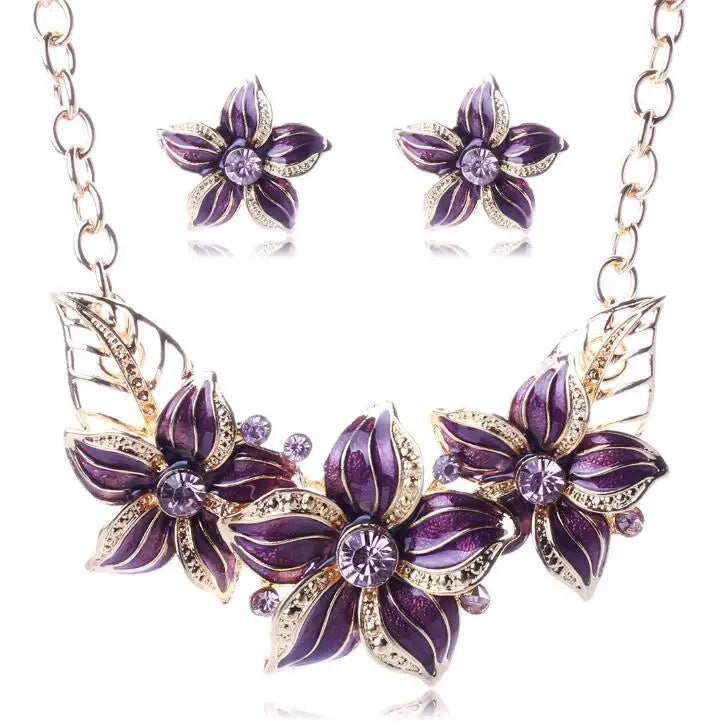 Austrian Crystal Enamel Flower Jewelry Sets Women African Costume Jewelry Maxi Necklace Earring Set-Dollar Bargains Online Shopping Australia