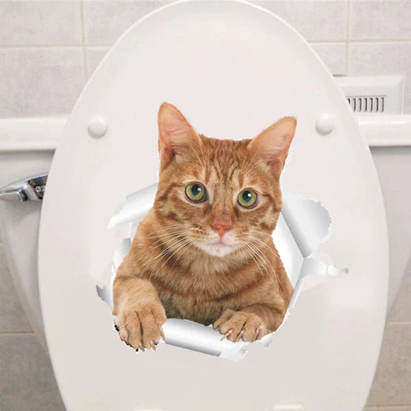 Cats 3D Wall Sticker Toilet Stickers Hole View Vivid Dogs Bathroom For Home Decoration Animals Vinyl Decals Art Wallpaper Poster-Dollar Bargains Online Shopping Australia