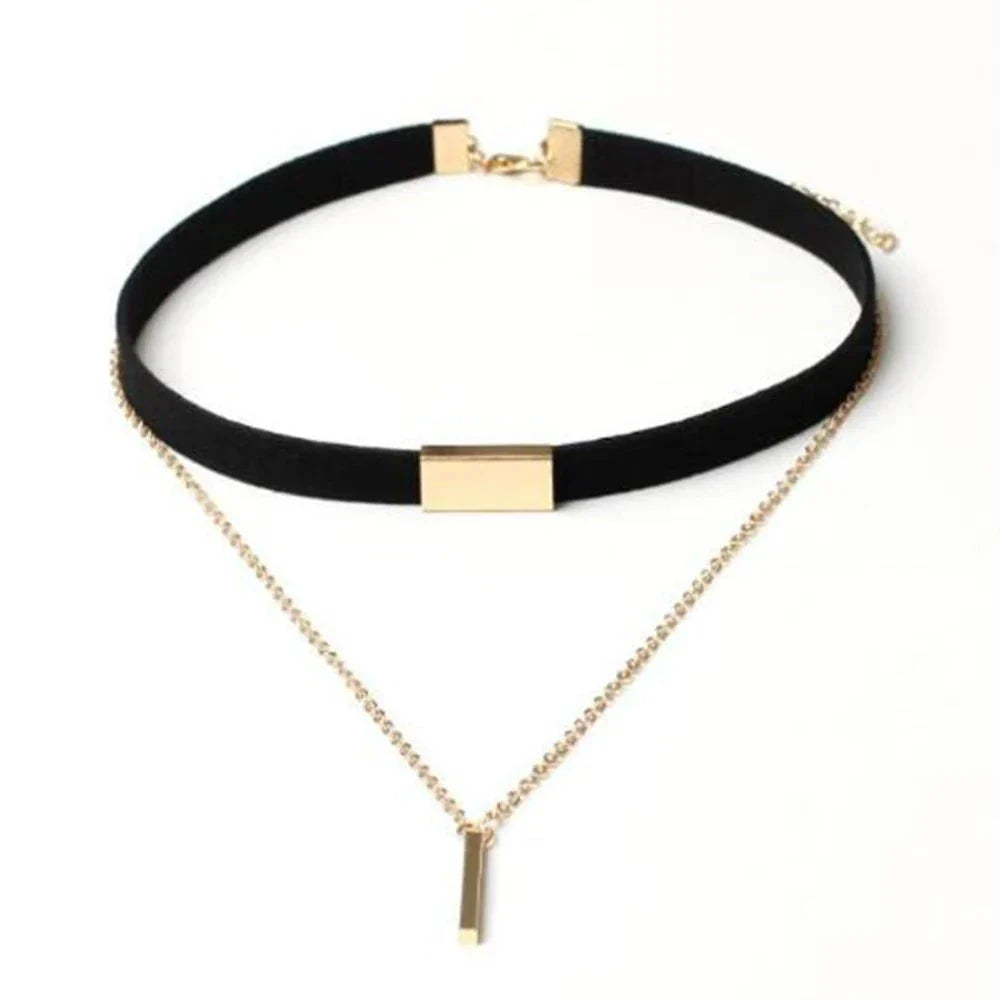 Black Velvet Choker Necklace Gold Chain Bar Chokers Necklace For Women-Dollar Bargains Online Shopping Australia