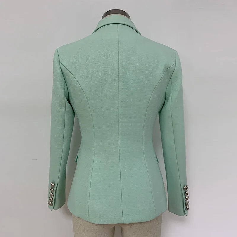 Classic Baroque Designer Jacket Women's Metal Lion Buttons Double Breasted Textured Blazer Mint Green-Dollar Bargains Online Shopping Australia