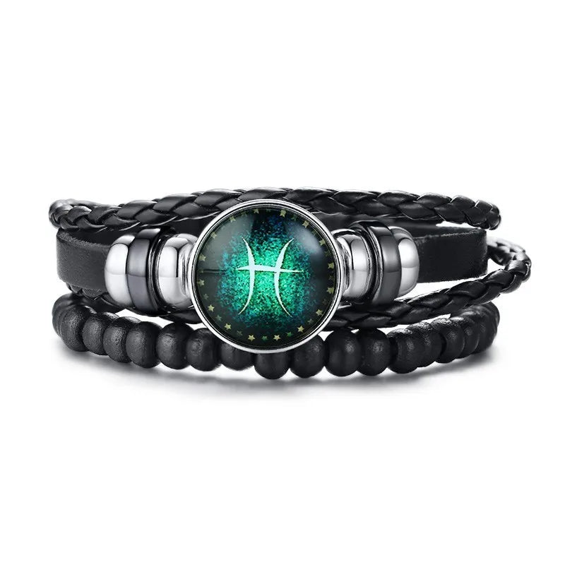 12 Horoscope Multi-layer Leather Rope Bracelets for Men Women Gifts Vintage-Dollar Bargains Online Shopping Australia