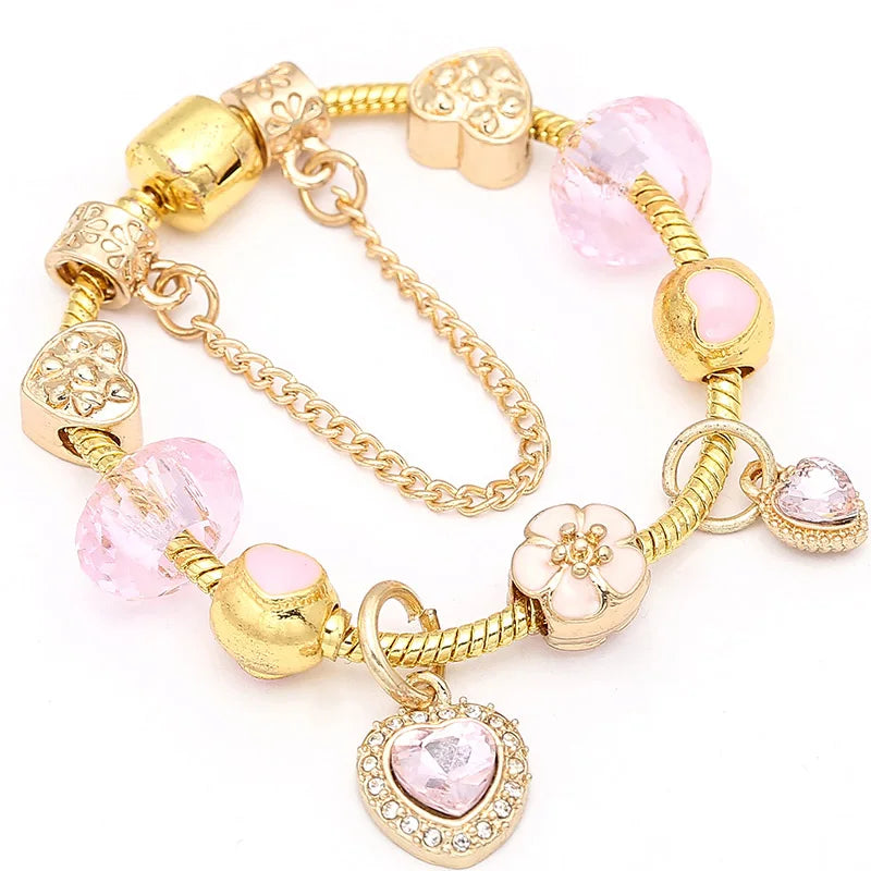 Heart & Key Pendant Rose Gold Color Fine Bracelets & Bangles Ferris Wheel Beads Charm Bracelet For Women Jewelry Gift-Dollar Bargains Online Shopping Australia