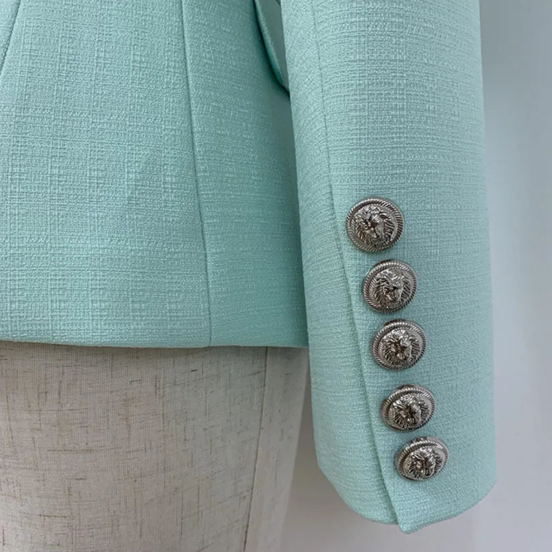 Classic Baroque Designer Jacket Women's Metal Lion Buttons Double Breasted Textured Blazer Mint Green-Dollar Bargains Online Shopping Australia