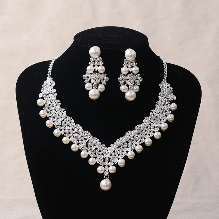 Bride Crystal Pearl Costume jewelery sets Rhinestone Choker Necklace Earrings Tiara Bridal Women Wedding Jewelry Set-Dollar Bargains Online Shopping Australia