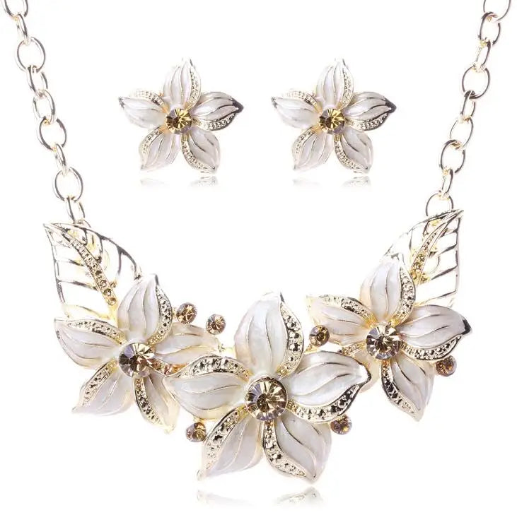 Austrian Crystal Enamel Flower Jewelry Sets Women African Costume Jewelry Maxi Necklace Earring Set-Dollar Bargains Online Shopping Australia