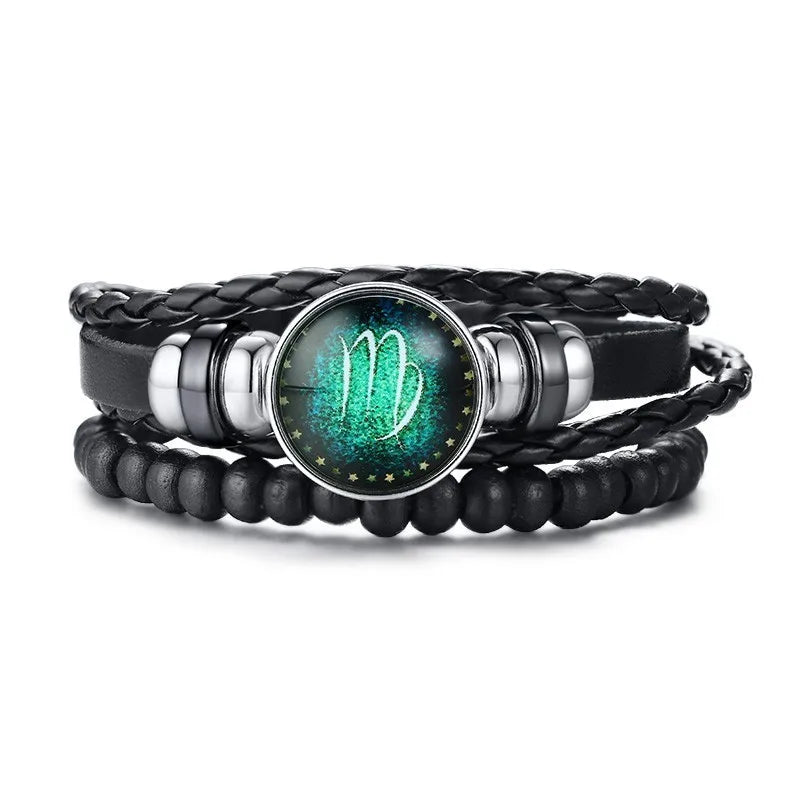 12 Horoscope Multi-layer Leather Rope Bracelets for Men Women Gifts Vintage-Dollar Bargains Online Shopping Australia