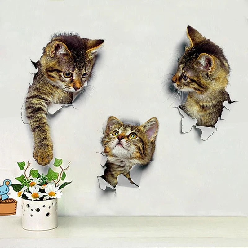 Cats 3D Wall Sticker Toilet Stickers Hole View Vivid Dogs Bathroom For Home Decoration Animals Vinyl Decals Art Wallpaper Poster-Dollar Bargains Online Shopping Australia