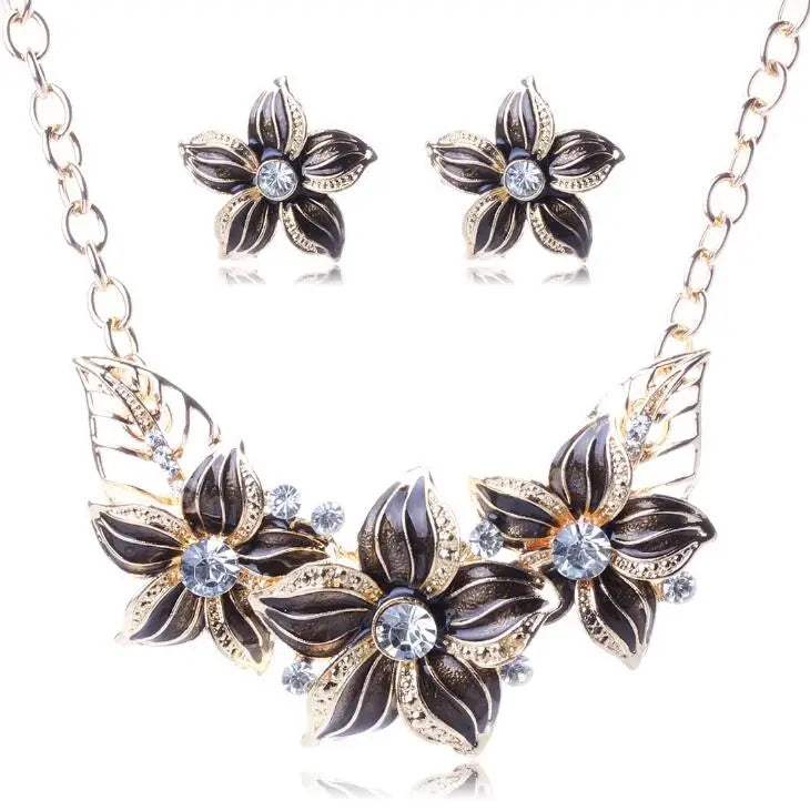 Austrian Crystal Enamel Flower Jewelry Sets Women African Costume Jewelry Maxi Necklace Earring Set-Dollar Bargains Online Shopping Australia