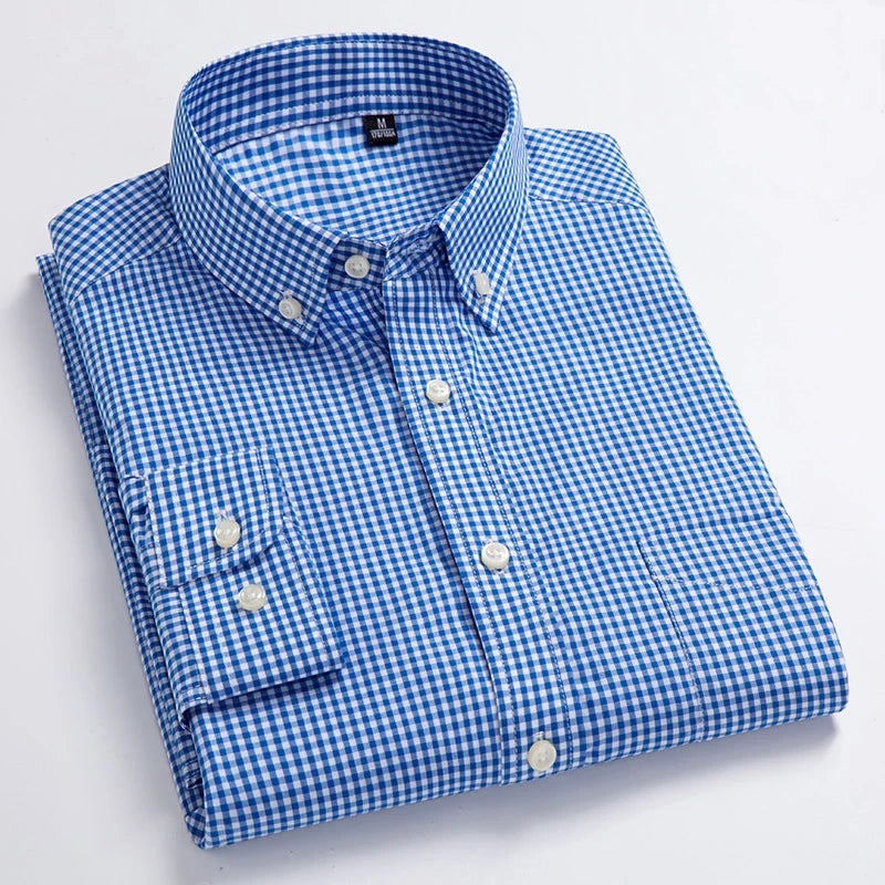 Men's Oxford Wash and Wear Plaid Shirts 100% Cotton Casual Shirts High Quality Fashion Design Men's Dress Shirts